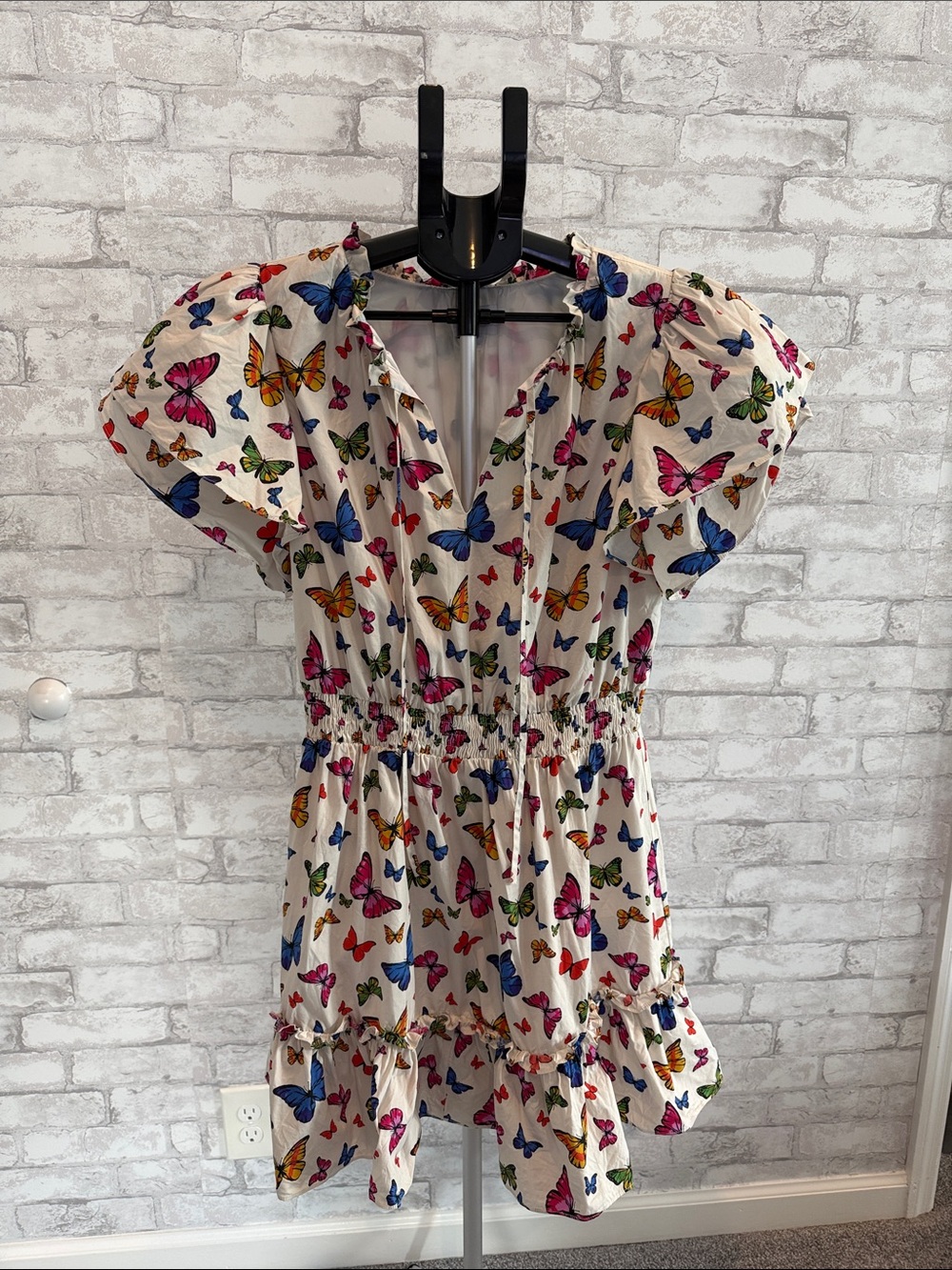 Colorful Butterfly Print Puff Sleeve Dress |Boutique Dress